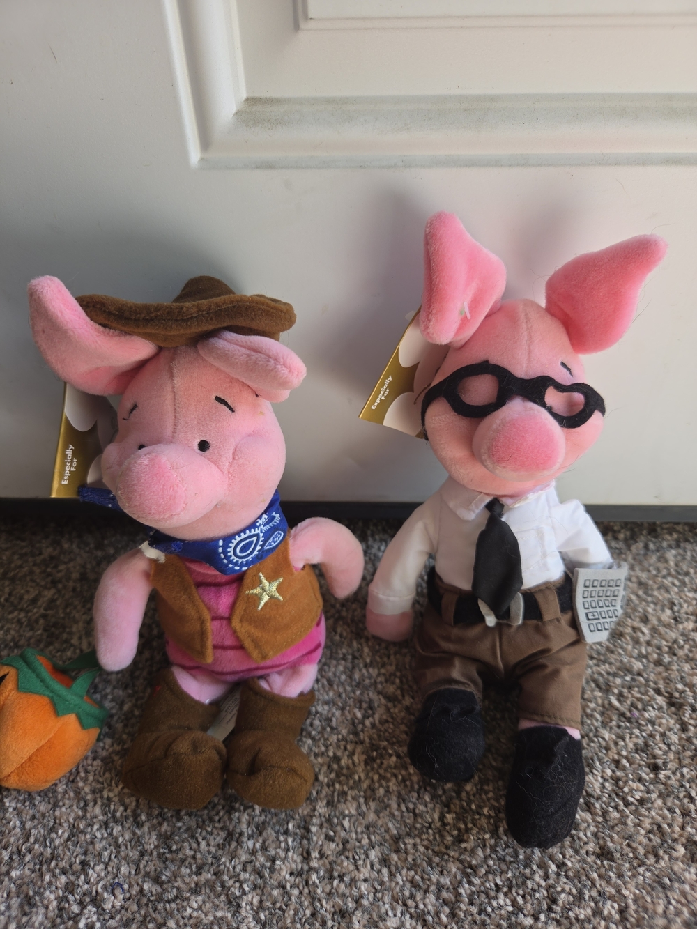 Two Pink Piglet Plush Duo - Cowboy & Office/Nerd Attire